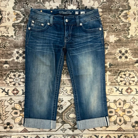 Miss Me Denim - Miss Me Dark Blue angel wings capri Cropped Jeans